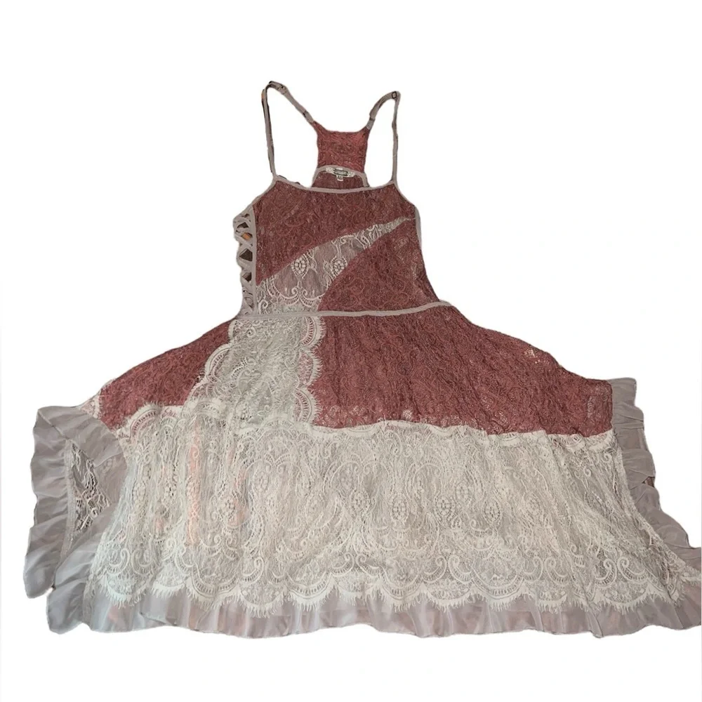Gimmicks by BKE Rose Pink & Taupe Lace Spaghetti Straps Dress Tunic Women’s XS - Picture 4 of 12